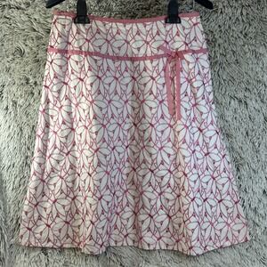 Pink White Fairycore Boho Romantic Lined Cotton A-line Floral MIDI Skirt Size 10